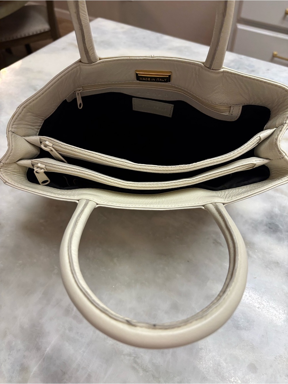L. Credi Ivory Leather Tote Bag Made In Italy Vera Pelle Cream Handbag - Picture 8 of 8